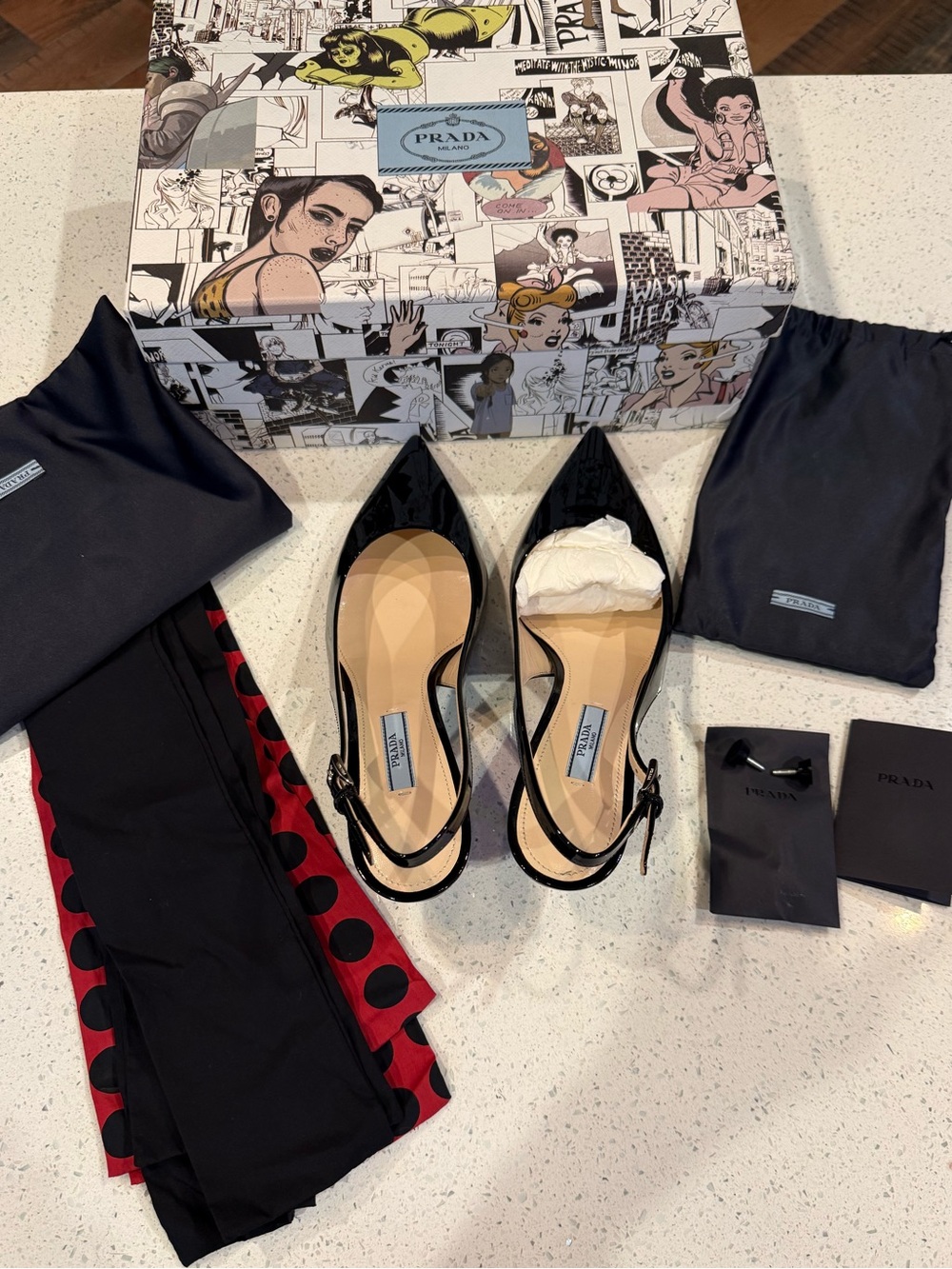 Prada Black Patent Leather Pointed Toe Slingbacks